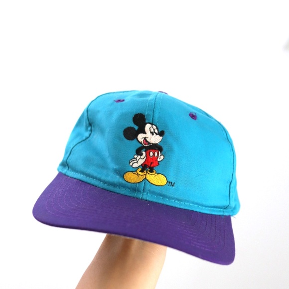 Vintage 90s Disney Mickey Mouse Snapback Purple & Green Baseball Cap / Adult Fre - Picture 1 of 6